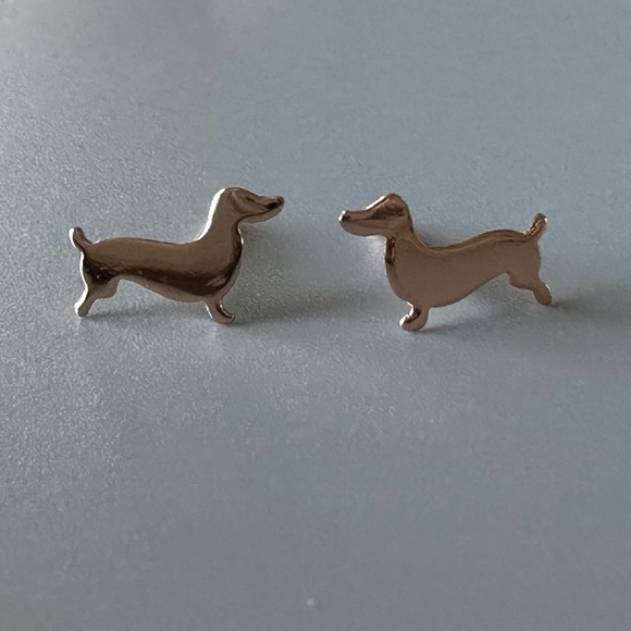 Rose Gold Weiner Dog Tiny Stud Earrings - Picture 4 of 9